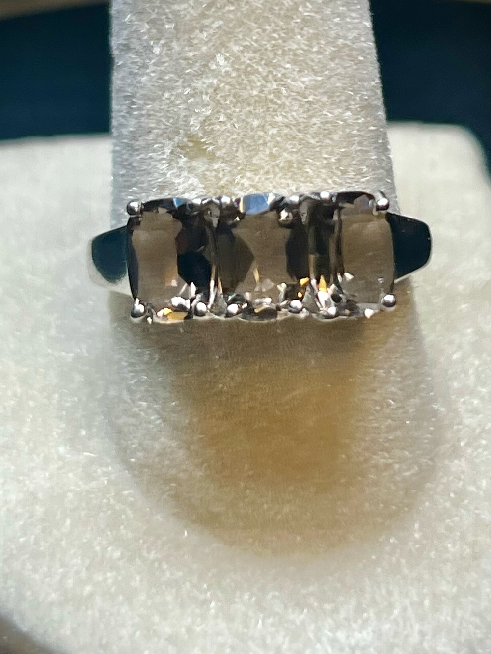 Vintage Lee's Bangkok (LB) 925 Silver Ring, 3 Smoky Quartz Gems, Size 8